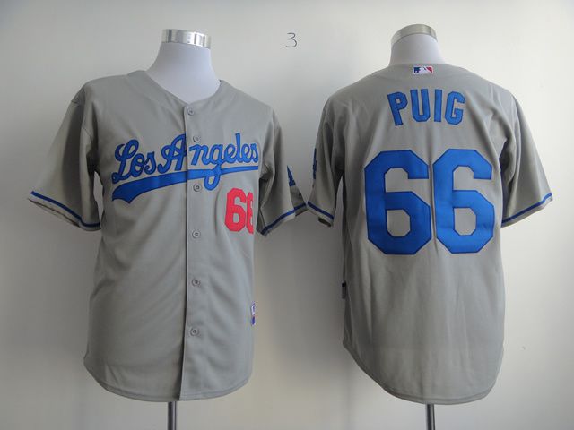 Men Los Angeles Dodgers #66 Puig Grey MLB Jerseys1